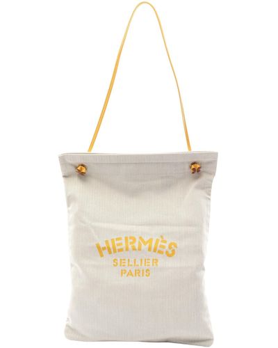 Hermès Aline Gm Shoulder Bag Toile Chevron Leather Ivory Beige Yellow Gold Hardware - White