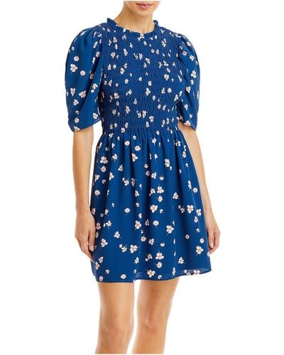 Wayf Floral Print Short Mini Dress - Blue
