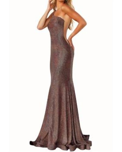 Jovani One Shoulder Prom Gown - Brown
