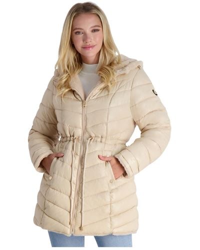 Jessica Simpson Faux Fur Reversible Puffer Jacket - Natural