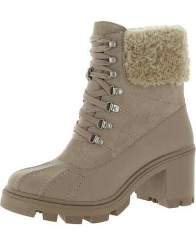 Splendid Mikayla Leather Block Heel Combat & Lace-up Boots - Natural