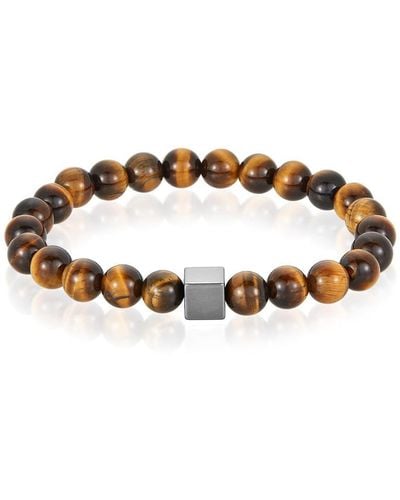 Crucible Jewelry Crucible Los Angeles 8mm Hematite Cube And Tiger Eye Beads Stretch Bracelet - Brown