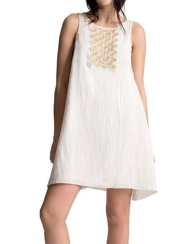 Leon Max Linen Blend Mini Shift Dress - White