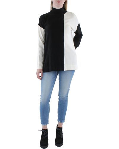 Anne Klein Colorblock Mock Neck Pullover Sweater - Black