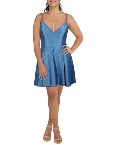 Blondie Nites Juniors Satin Lace-up Fit & Flare Dress - Blue