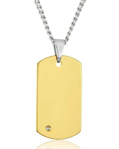 Crucible Jewelry Crucible Los Angeles Tungsten Carbide High Polished Diamond Dog Tag Pendant Necklace - Yellow