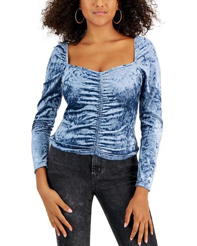 Kingston Grey Juniors Sweetheart Neckline Ruched Blouse - Blue