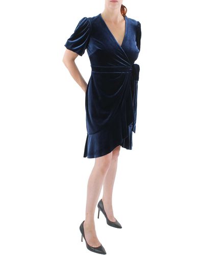 Lauren by Ralph Lauren Velvet Midi Wrap Dress - Blue