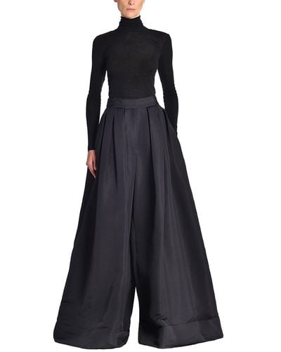 Adam Lippes Wide Leg Pleated Pant In Silk Faille - Blue
