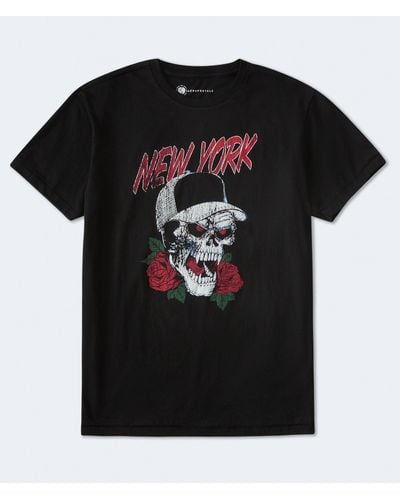 Aéropostale New York Rose Skull Graphic Tee - Black