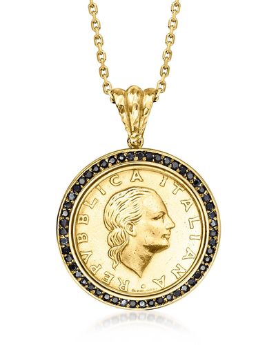Ross-Simons Black Spinel Genuine 200-lira Coin Pendant Necklace - Metallic