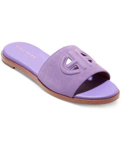 Cole Haan Flynn Logo Slide Faux Suede Round Toe Slide Sandals - Purple