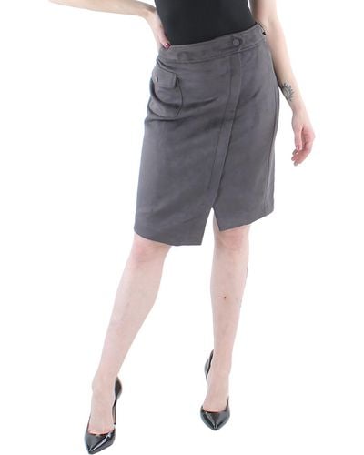 Anne Klein Faux Suede Cargo Asymmetrical Skirt - Gray