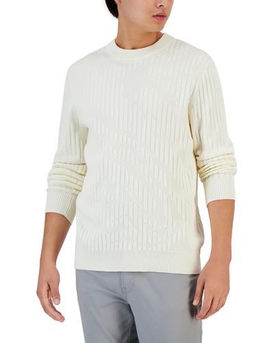 Alfani Ribbed Pullover Crewneck Sweater - White