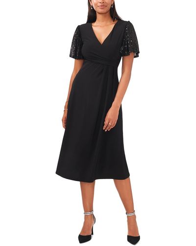 Msk Surplice Midi Cocktail And Party Dress - Black