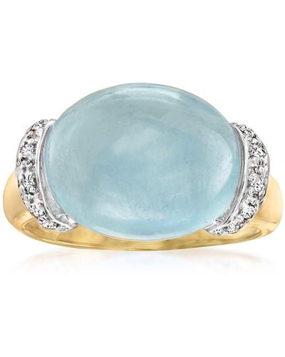 Ross-Simons Oval Cabochon Aquamarine Ring With Diamond Accents - Blue