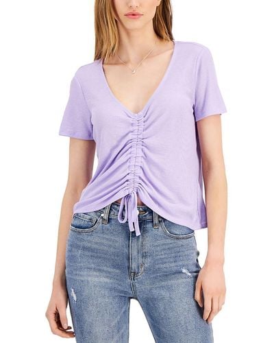 Planet Gold Juniors Ribbed Ruched Pullover Top - Purple