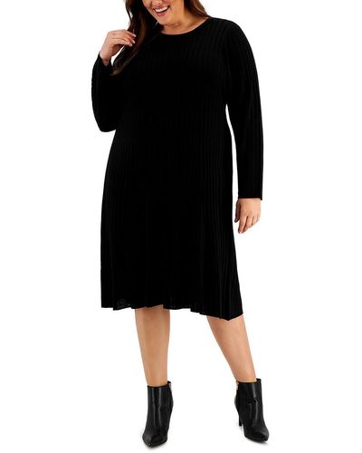 Calvin Klein Plus Knit Ribbed Sweaterdress - Black