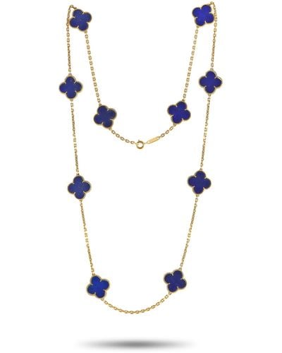 Van Cleef & Arpels Vintage Alhambra 18k Yellow Gold Lapis 10 Motif Necklace - Blue