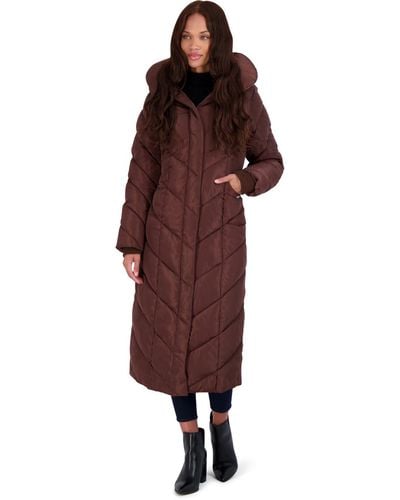 Steve Madden Fleece Lined Quilted Maxi Coat - Red