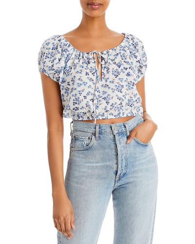 Sundry Floral Print Cropped Pullover Top - Blue