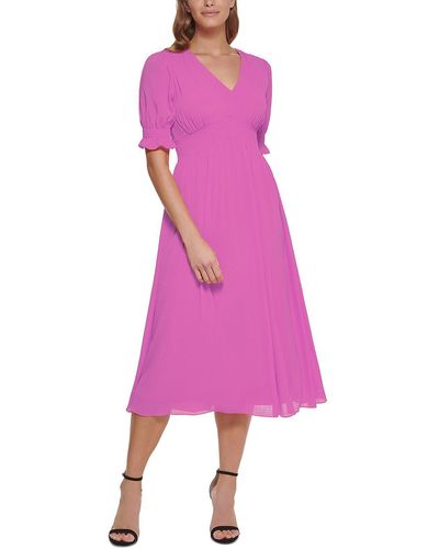 DKNY Chiffon Smocked Midi Dress - Pink