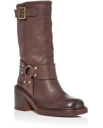 Aqua Leather Round Teo Mid-calf Boots - Brown
