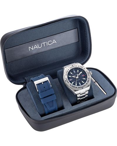 Nautica Clearwater Beach Recycled Stainless Steel And Silicone Watch Box Set - Blue