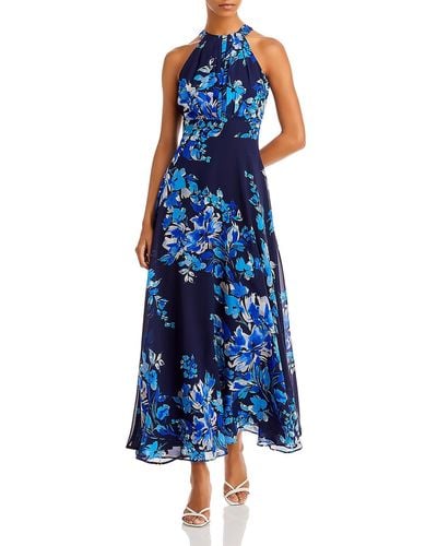 Eliza J Floral Print Maxi Halter Dress - Blue
