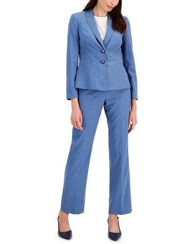 Le Suit Petites Slub Business Pant Suit - Blue