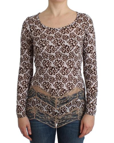Cavalli Brown Longsleeved Lace Top - Gray