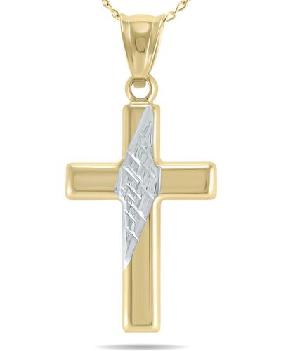 Monary Contemporary 10k Yellow Gold Cross Pendant With Rhodium Accent And 18 Inch Chain - Metallic