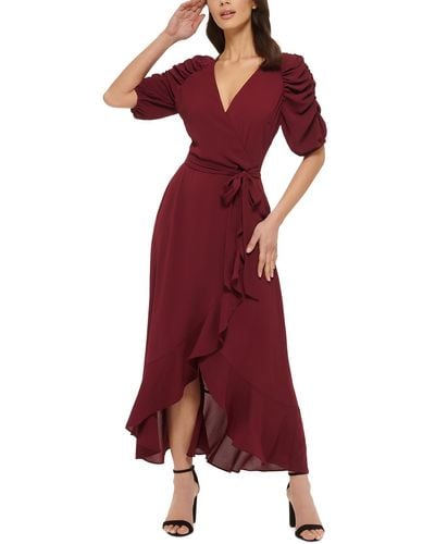Kensie Ruffled Long Maxi Dress - Red