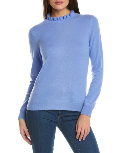 Sofiacashmere Ruffle Mock Neck Cashmere Sweater - Blue