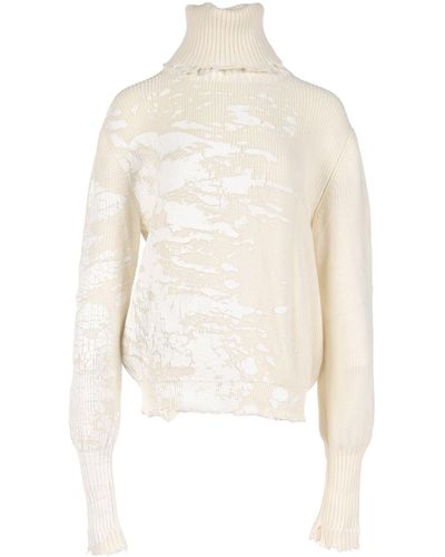 Vetements Paint Destroyed Knitted Turtleneck Knit Turtleneck Wool Off Damage Processing - White