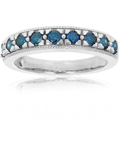 Vir Jewels 2/3 Cttw Diamond Wedding Band .925 Sterling Silver Prong Set - Blue