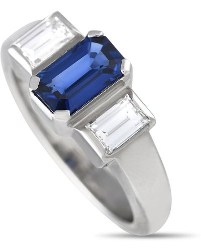 Non-Branded Lb Exclusive Platinum 0.85ct Diamond And Sapphire Three-stone Ring Mf31-041924 - Gray