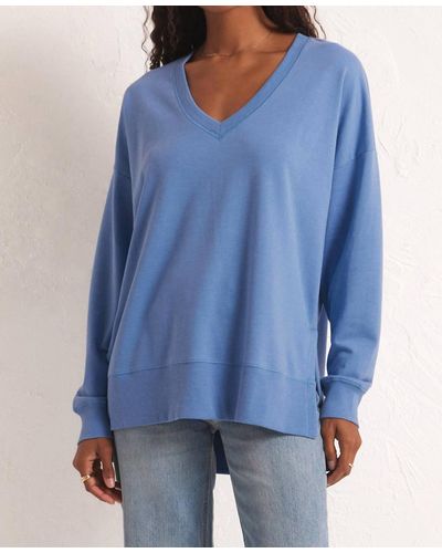 Z Supply Modern V-neck Weekender Sweatshirt - Blue