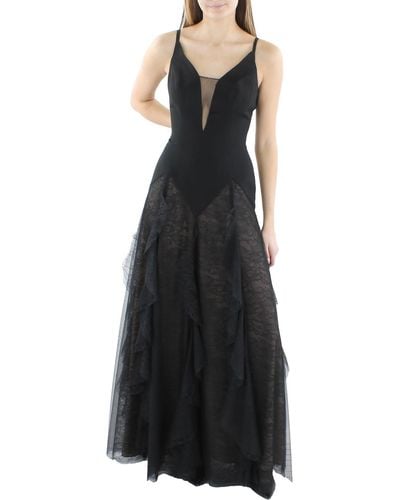BCBGMAXAZRIA Lace Trim Ruffled Evening Dress - Black