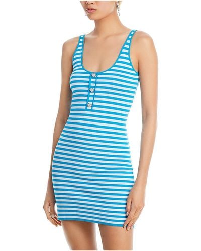 Aqua Striped Short Mini Dress - Blue
