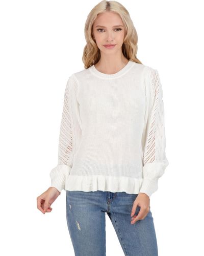 Jessica Simpson Gemma Ruffled Crewneck Pullover Sweater - White