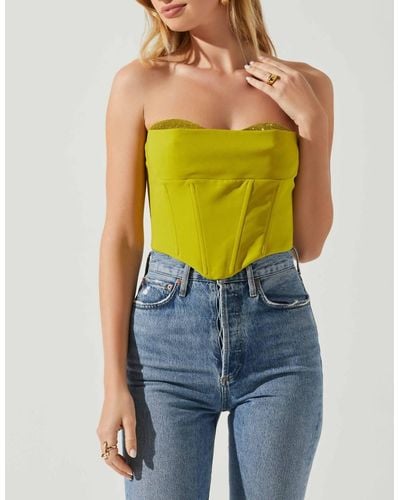 Astr Corset Shanna Top In Lime Green - Blue