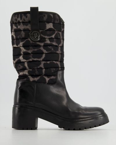 Moncler Leopard Print Leather And Padded Nylon Ski Boots - Black