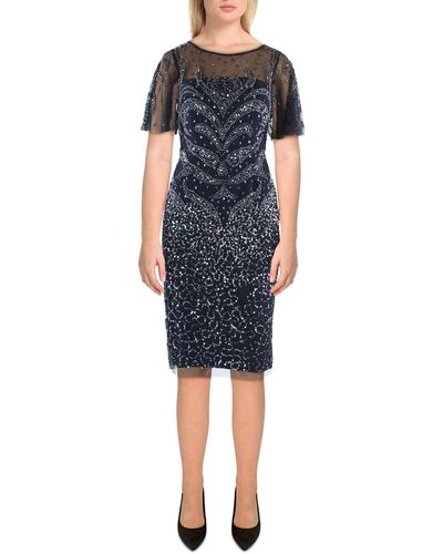 Adrianna Papell Mesh Embellished Cocktail And Party Dress - Blue