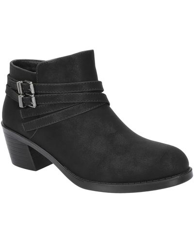 Easy Street Kory Faux Leather Block Heel Ankle Boots - Black