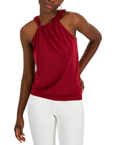 INC Pleated Halter Tank Top - Red