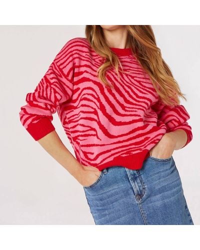 Apricot Bright Chunky Zebra Sweater - Red
