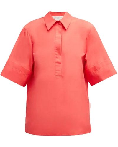 Lafayette 148 New York Elbow-sleeve Cotton Camp Shirt - Pink