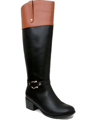 Karen Scott Vickyy Faux Leather Stacked Heel Knee-high Boots - Black