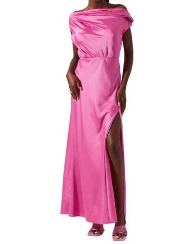 Astr Monroe Satin Off Shoulder Maxi Dress - Pink